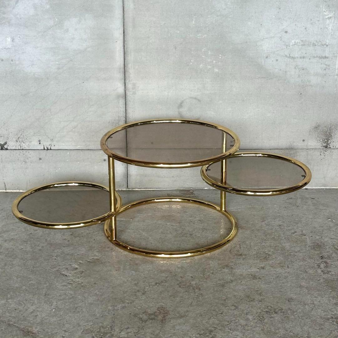 ✿北欧レトロ✿ミッドセンチュリー 3段ガラスサイドテーブル　ラウンドテーブル