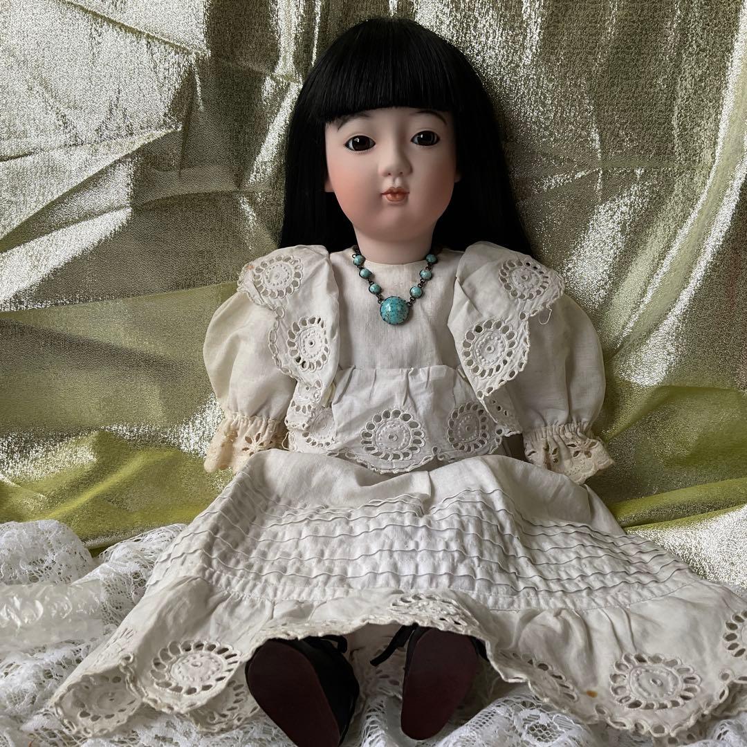 市松人形　可愛いドレス着人形　ビスク市松ドール　アンテイークドレス着抱き市松人形