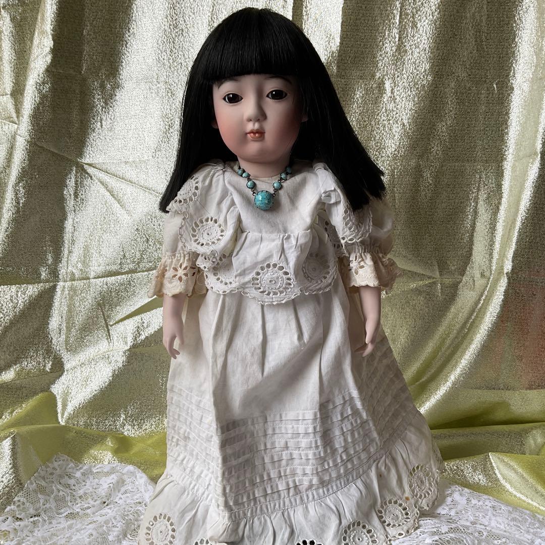 市松人形　可愛いドレス着人形　ビスク市松ドール　アンテイークドレス着抱き市松人形