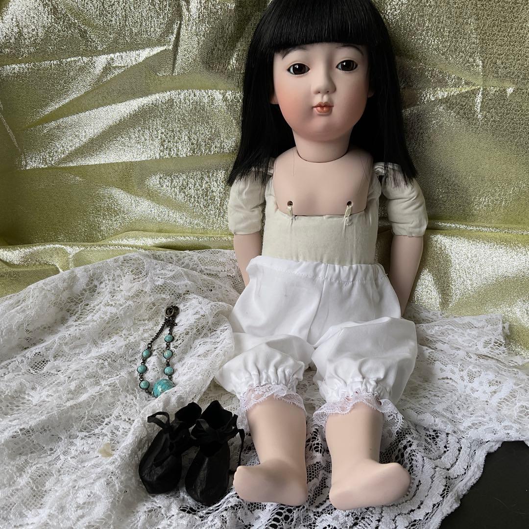 市松人形　可愛いドレス着人形　ビスク市松ドール　アンテイークドレス着抱き市松人形