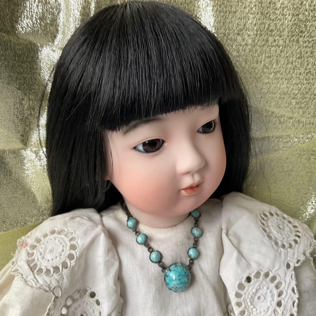 市松人形　可愛いドレス着人形　ビスク市松ドール　アンテイークドレス着抱き市松人形