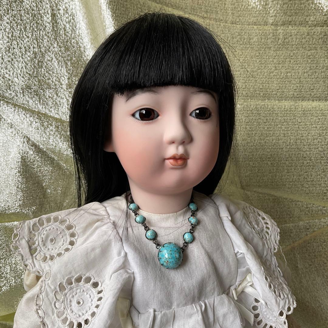 市松人形　可愛いドレス着人形　ビスク市松ドール　アンテイークドレス着抱き市松人形