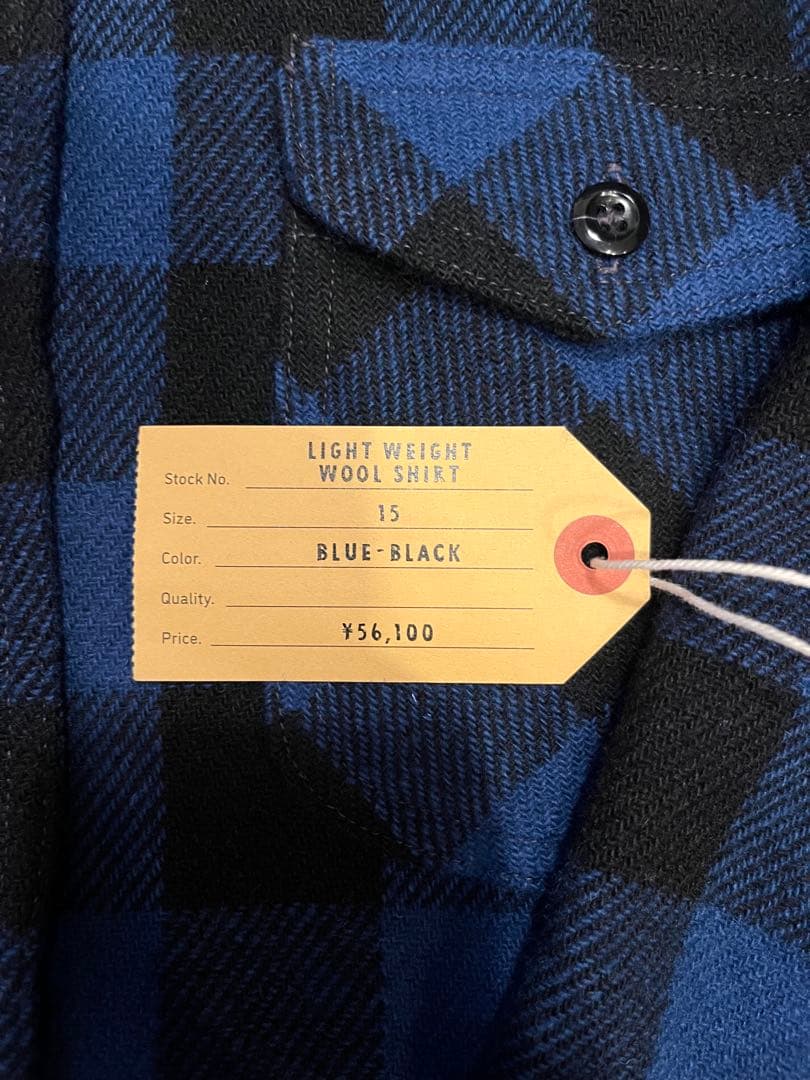 アットラスト ウールシャツ チェック　青✖️黒　size15