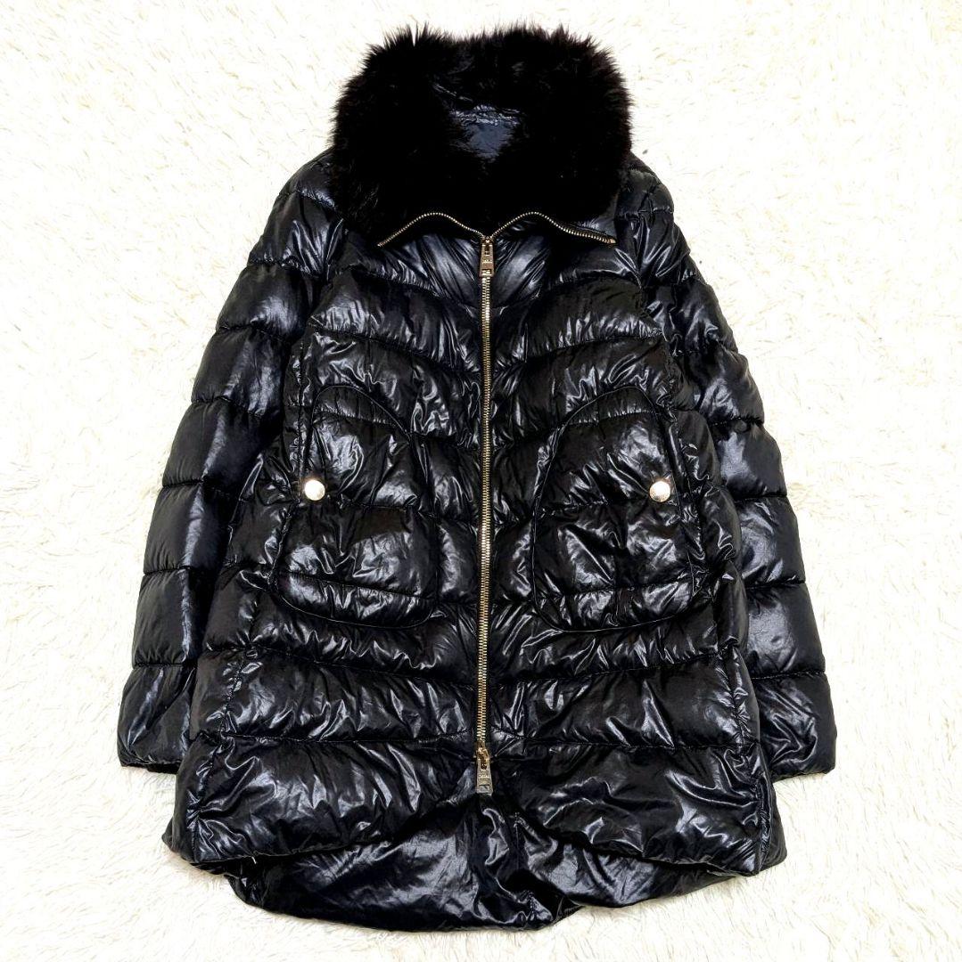 HERNO ヘルノ ダウンコート ロング フォックスファー ブラック L