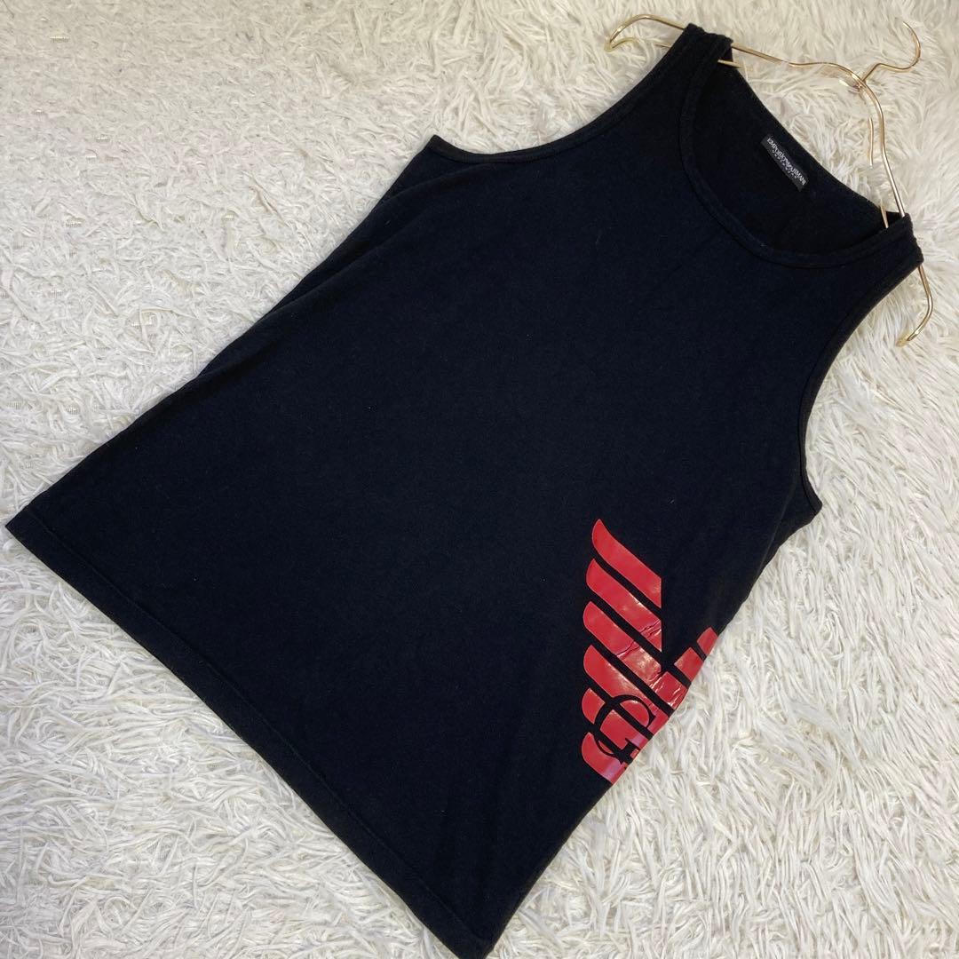 EMPORIO ARMANI プリント入りタンクトップ ブラック USA S 赤