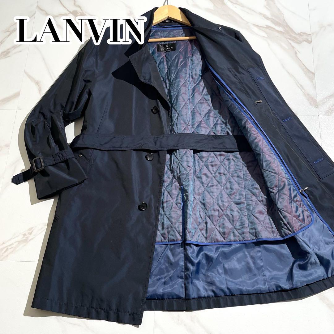 ランバンコレクション　ネイビー　トレンチコート　キルティングライナー　ロング丈