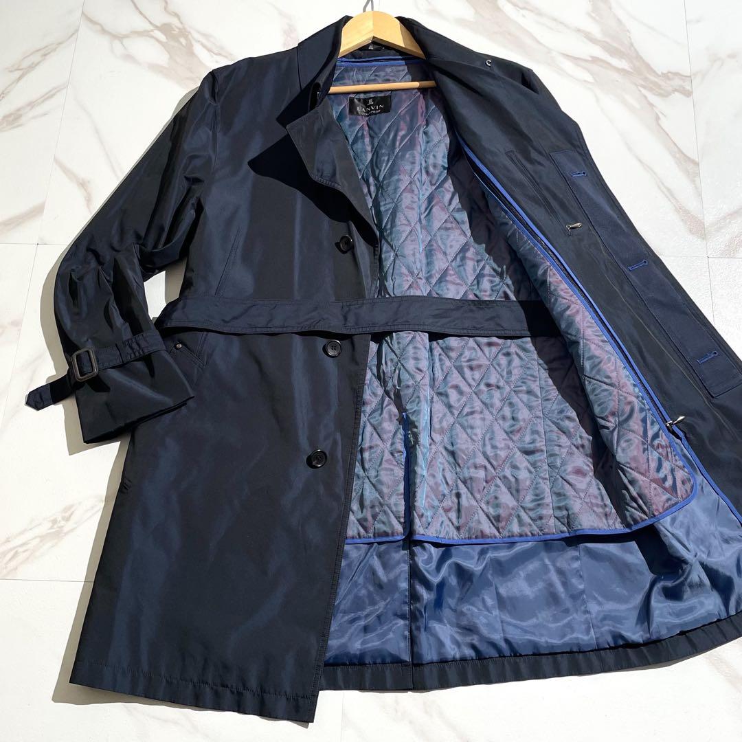 ランバンコレクション　ネイビー　トレンチコート　キルティングライナー　ロング丈