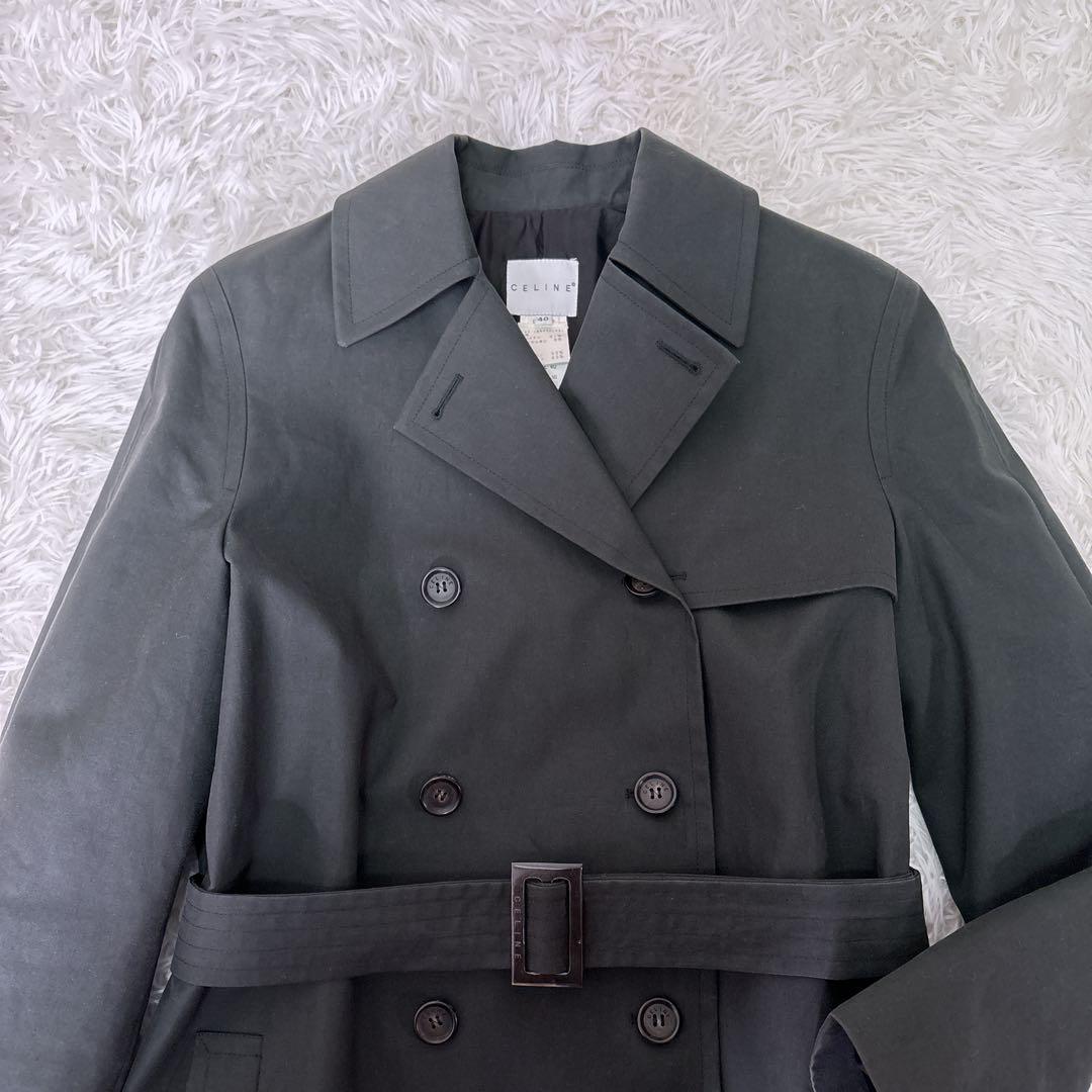 CELINE ロング　トレンチコート ユニセックス　ブラック　コットン　40