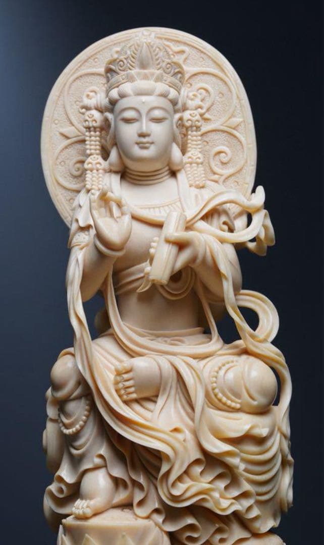 天然マンモス牙美しい手作り彫刻普賢菩薩 置物