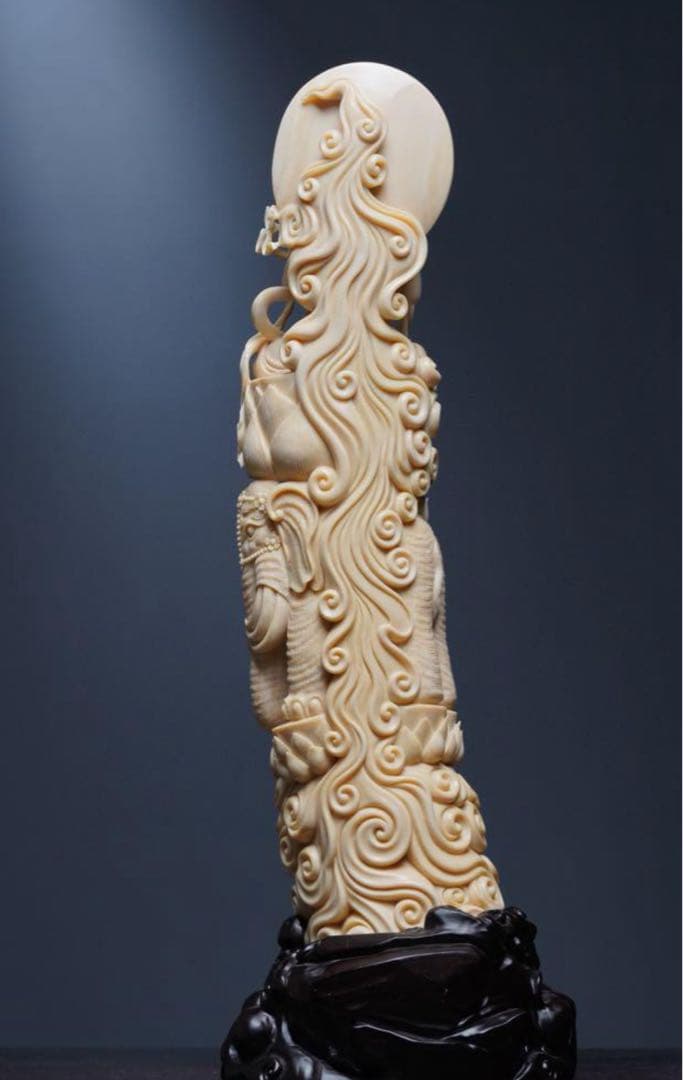 天然マンモス牙美しい手作り彫刻普賢菩薩 置物