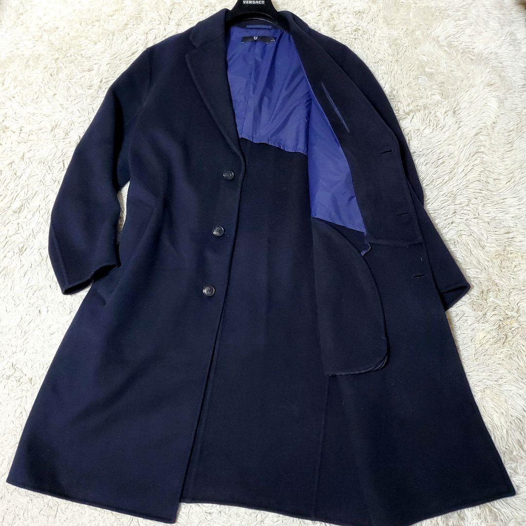 美品 UNIQLO +J カシミヤ混 Lサイズ ロングコート ネイビー