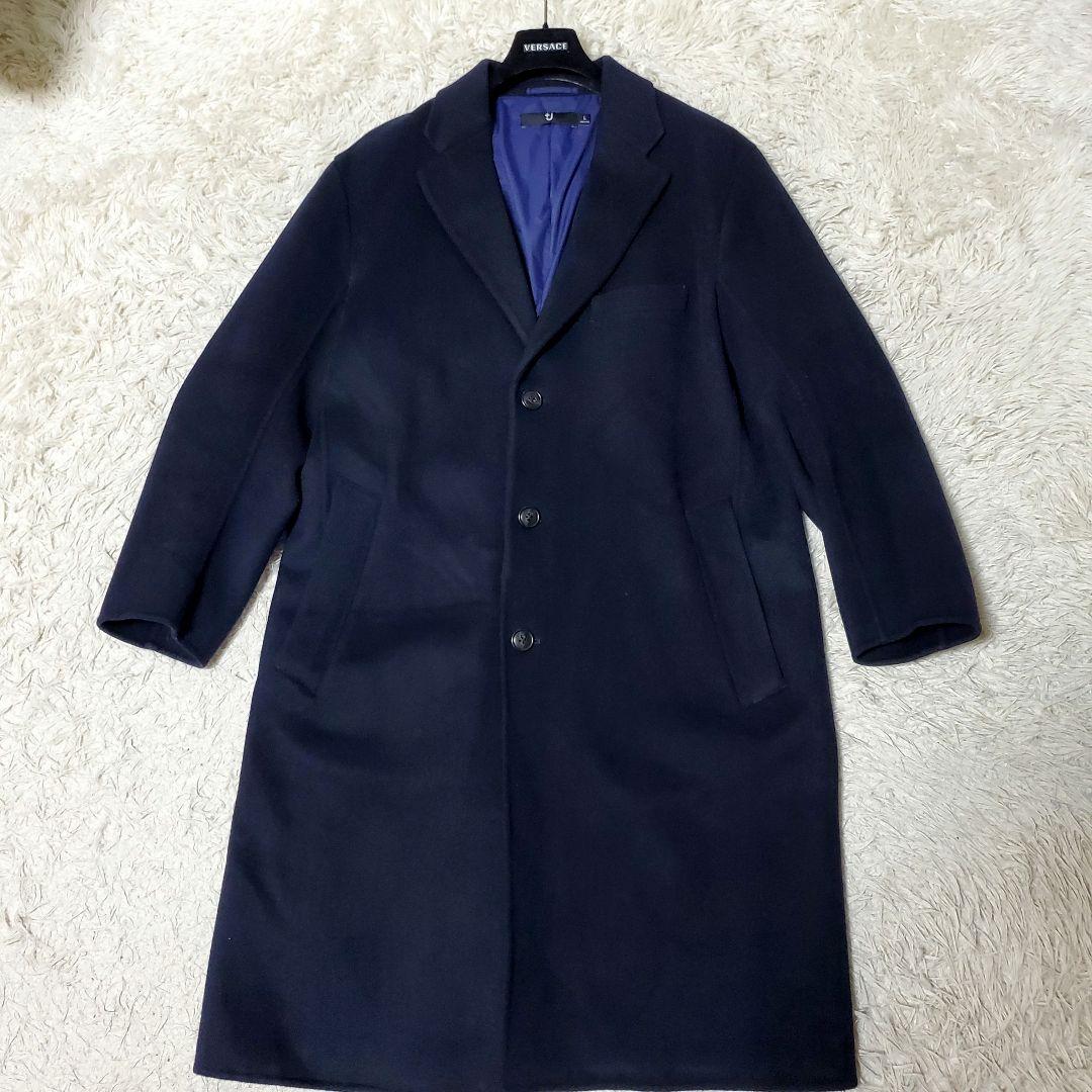 美品 UNIQLO +J カシミヤ混 Lサイズ ロングコート ネイビー
