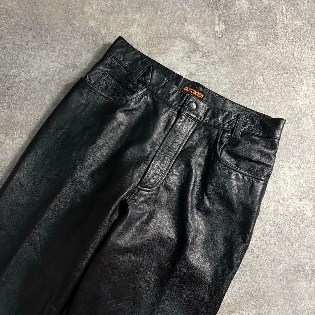 00s ヴィンテージ レザーパンツ 本革 牛革 ブラック スラックス モード
