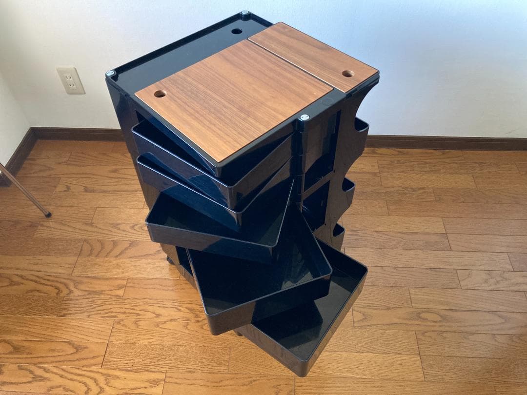 ボビーワゴン3段5トレイ　ブラック　正規品　ウッド天板2枚付き　収納ワゴン