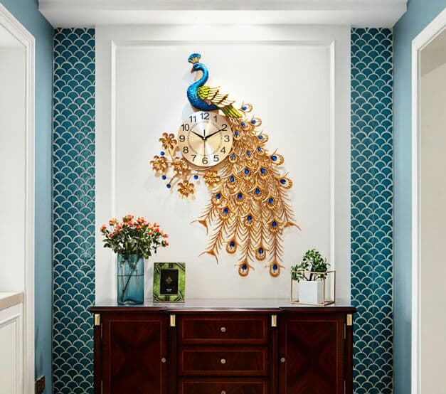 豪華　クジャク壁掛け時計家庭用