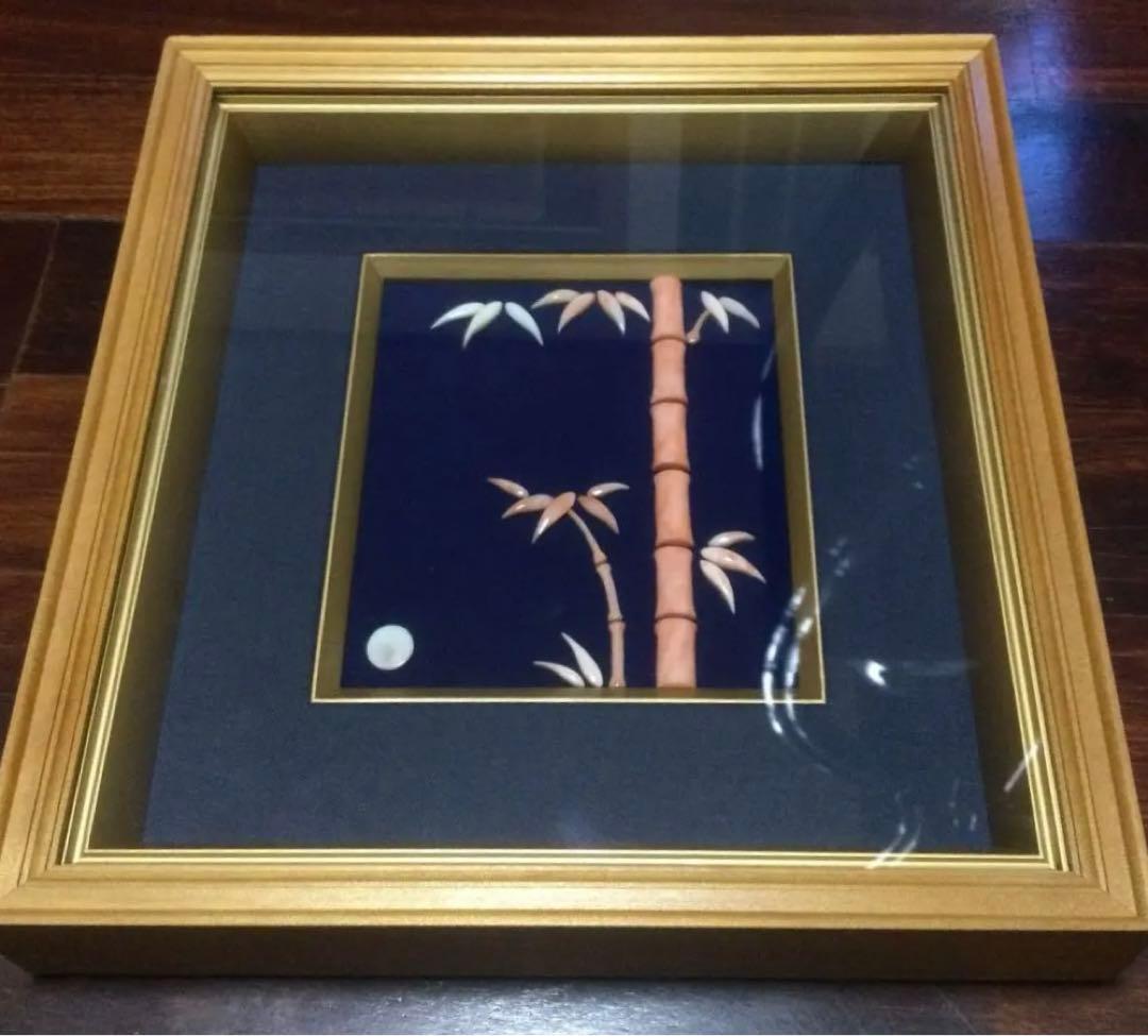 桃色珊瑚の竹画、額縁