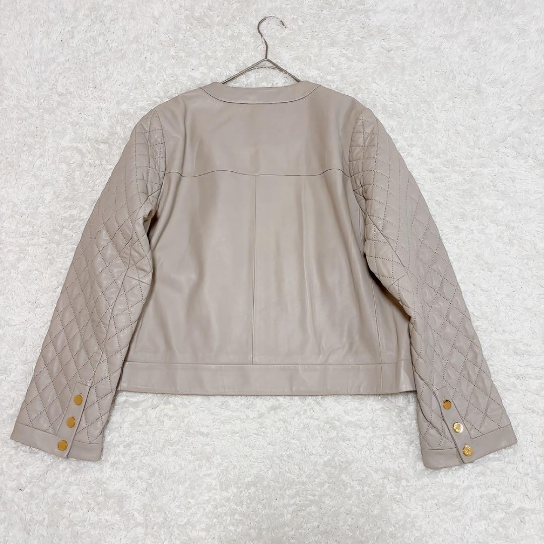 グレースクラス ツイードポケットレザージャケット ノーカラー ラムレザー 36