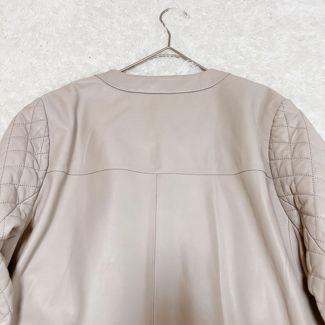 グレースクラス ツイードポケットレザージャケット ノーカラー ラムレザー 36