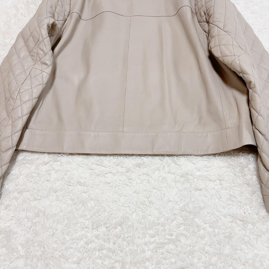 グレースクラス ツイードポケットレザージャケット ノーカラー ラムレザー 36