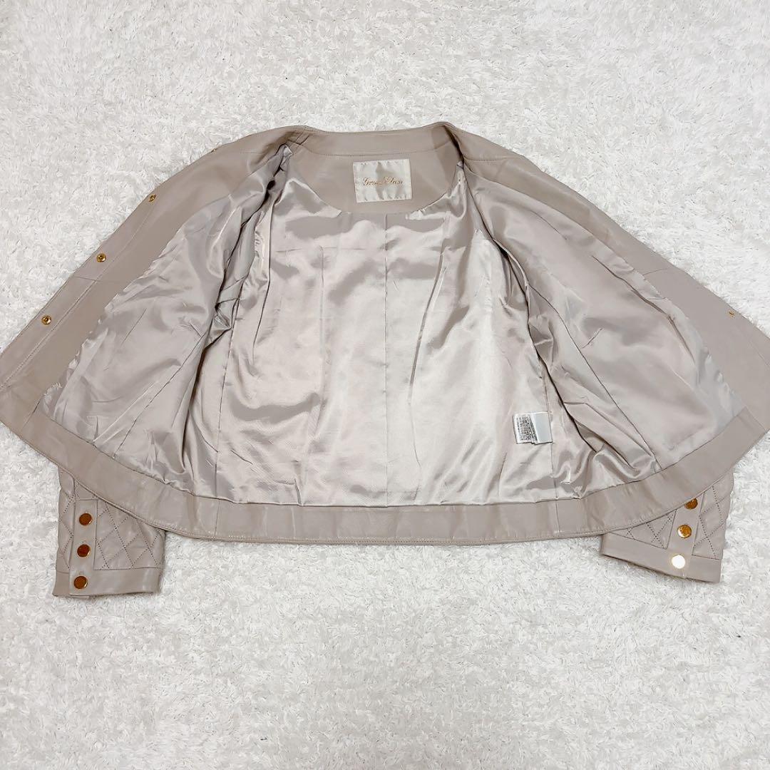 グレースクラス ツイードポケットレザージャケット ノーカラー ラムレザー 36