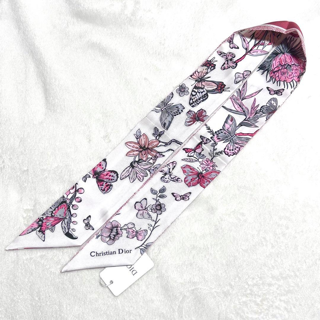 【新品未使用・非売品】Dior ミッツァ　バタフライ　蝶　花柄　レッド　ピンク