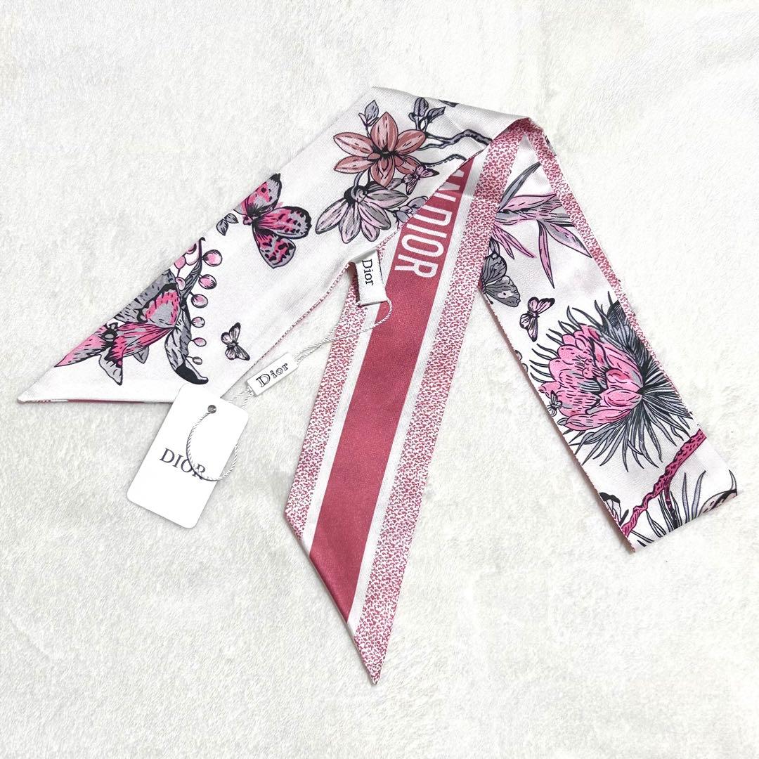 【新品未使用・非売品】Dior ミッツァ　バタフライ　蝶　花柄　レッド　ピンク