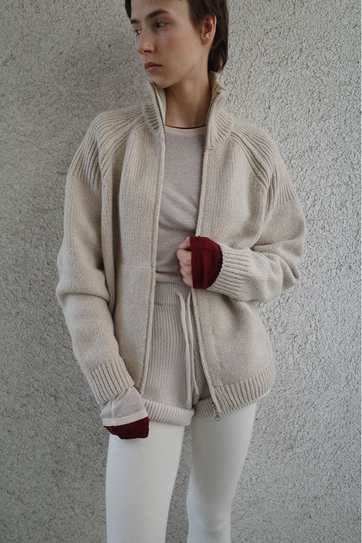 【CLANE】POCKET ZIP KNIT TOPS ベージュ