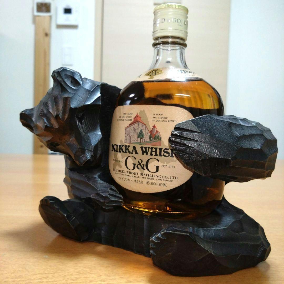【昭和レトロ】◆ニッカウヰスキー◆G＆G 北海道限定ボトル◆木彫り熊◆380ml