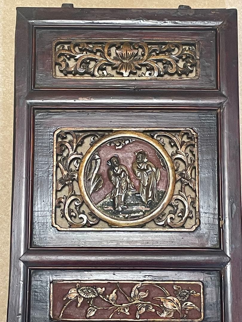 アンティーク　木製彫刻飾り花板 1&2 2枚セット