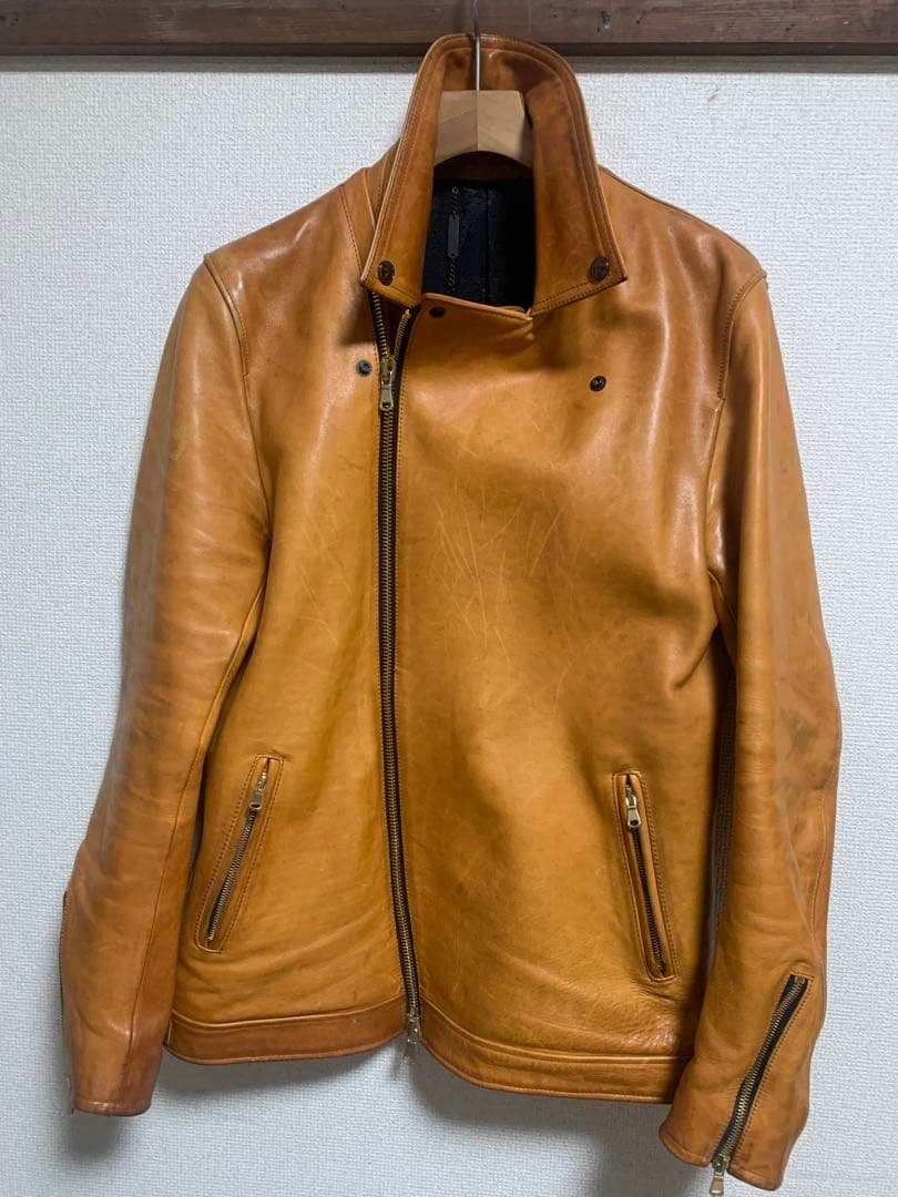 キャメル レザーダブルライダースジャケット