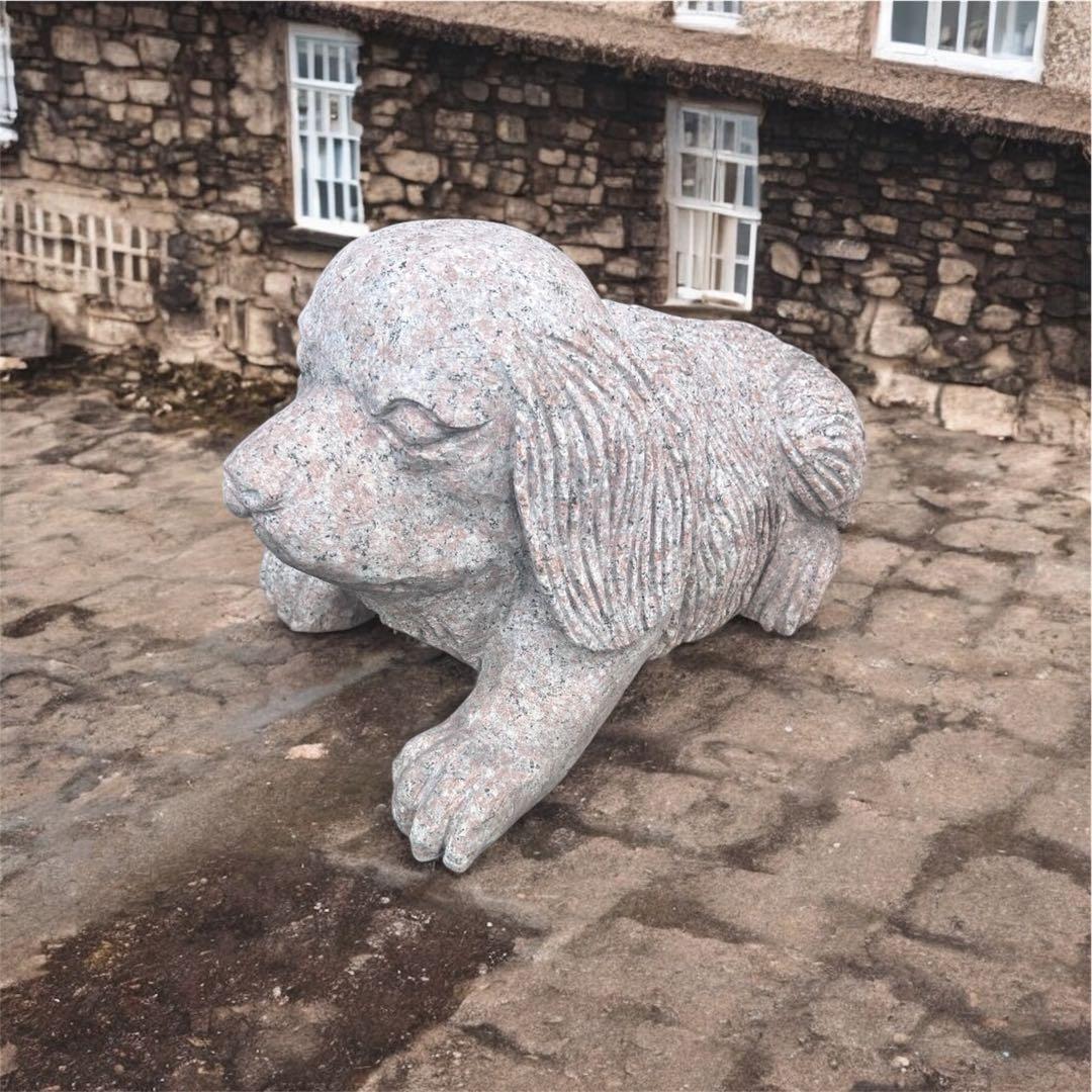 天然石 犬 石彫置物 ガーデンオブジェ 重厚彫刻