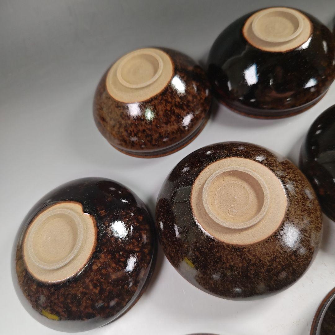 ウ288 数茶碗『淡海ぜぜ　膳所焼　陽炎園造　天目数茶碗　10客 共箱』抹茶碗