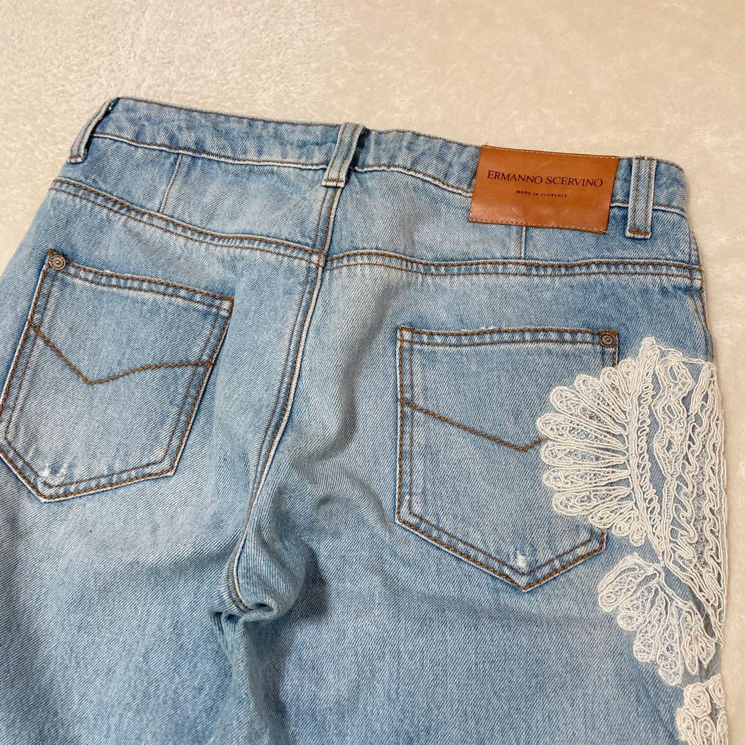 【美品】ERMANNO SCERVINO デニム レース装飾 ダメージ加工