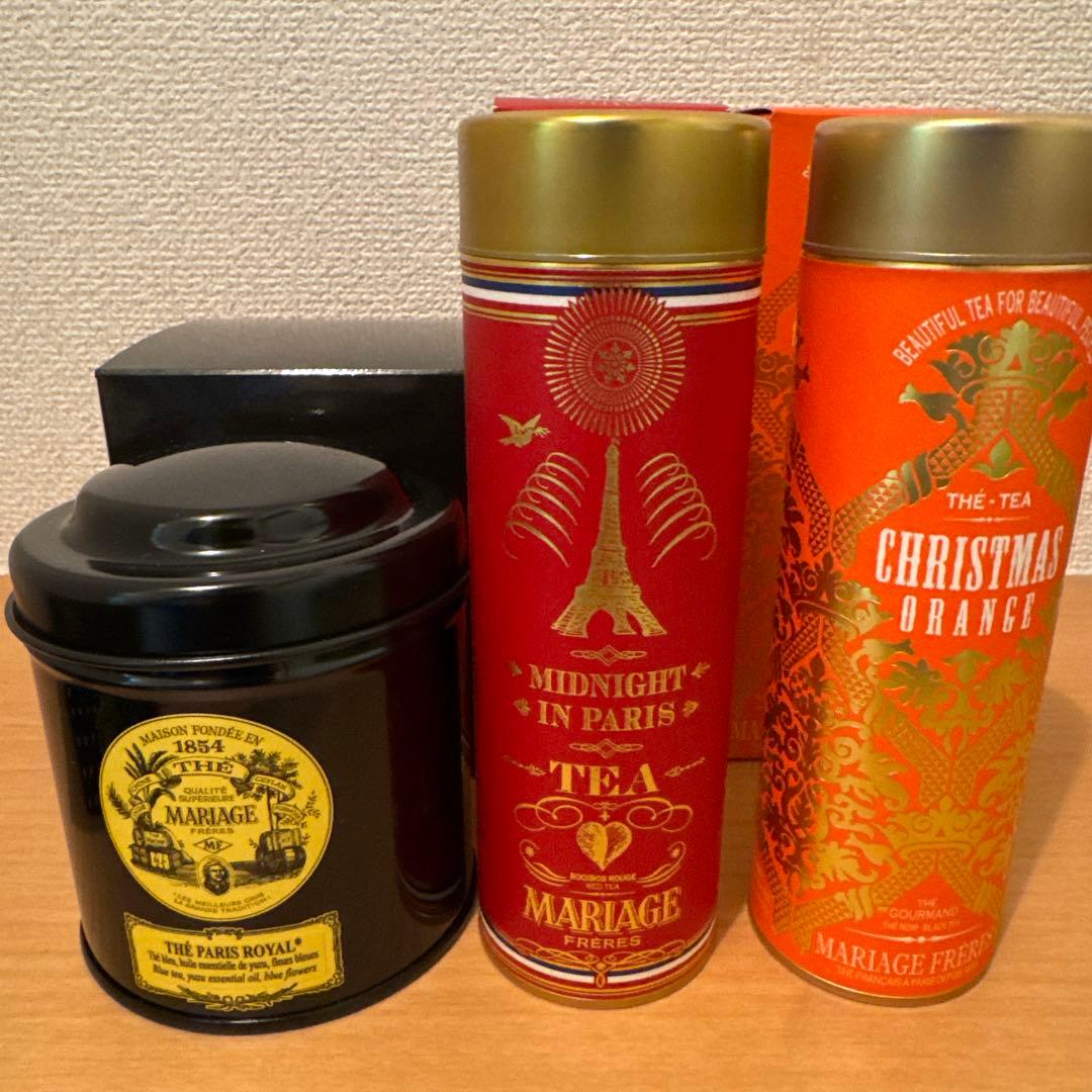 マリアージュフレール　茶葉3種パリロイヤルクリスマスオレンジミッドナイトインパリ