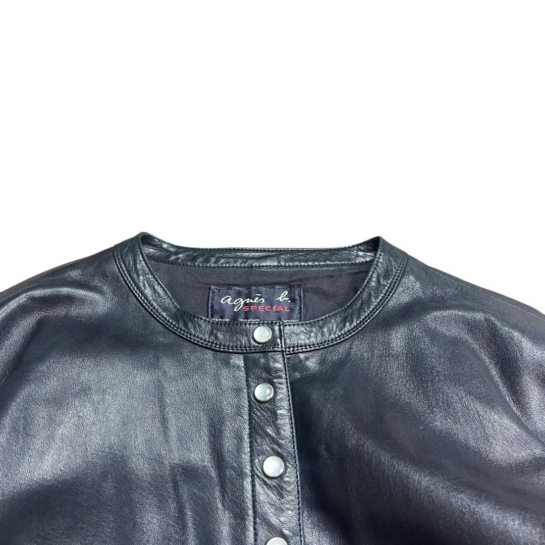 agnes b. レザー ジャケット カーディガンプレッション ブラック 38