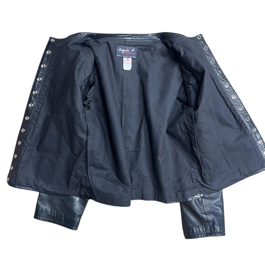 agnes b. レザー ジャケット カーディガンプレッション ブラック 38