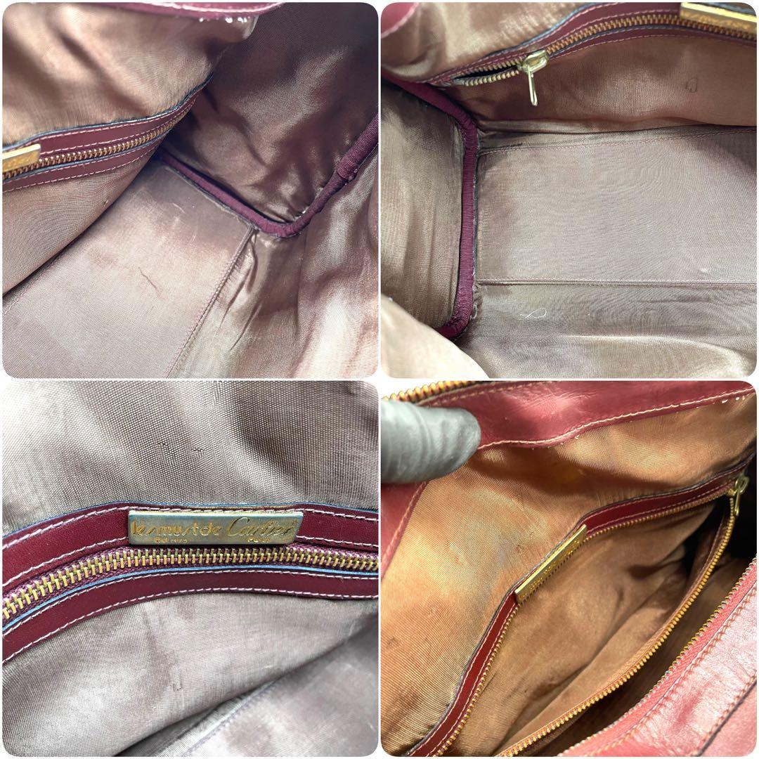 美品　Cartier　ボストンバッグ　ビッグロゴ　南京錠　ゴールド金具　ボルドー