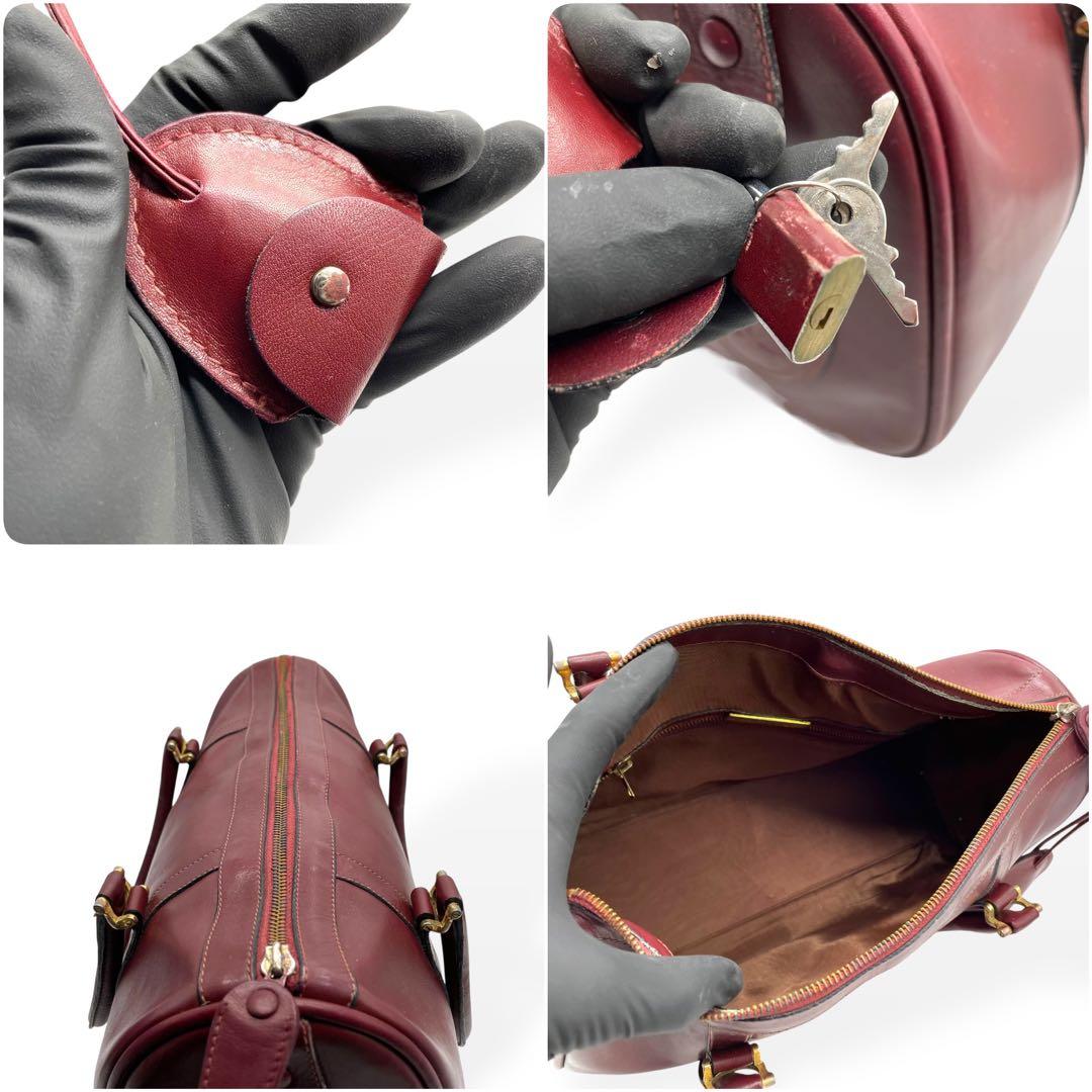 美品　Cartier　ボストンバッグ　ビッグロゴ　南京錠　ゴールド金具　ボルドー