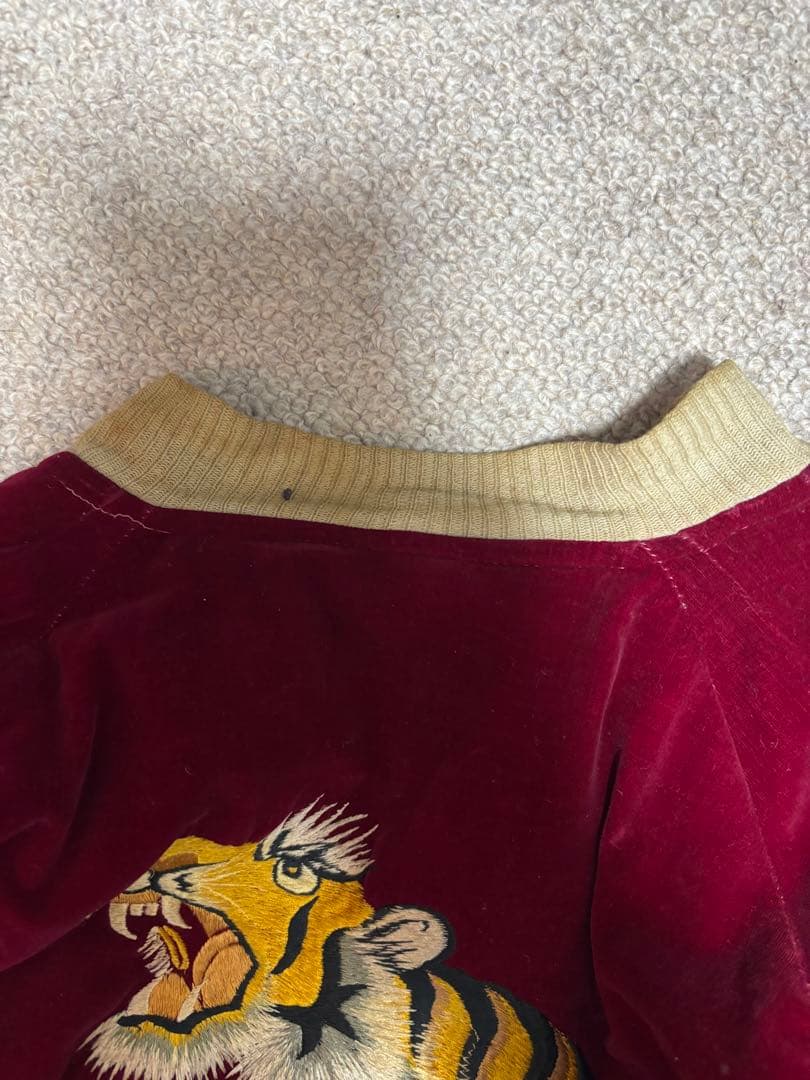 50s 60s ビンテージスカジャン ワインレッド 虎刺繍