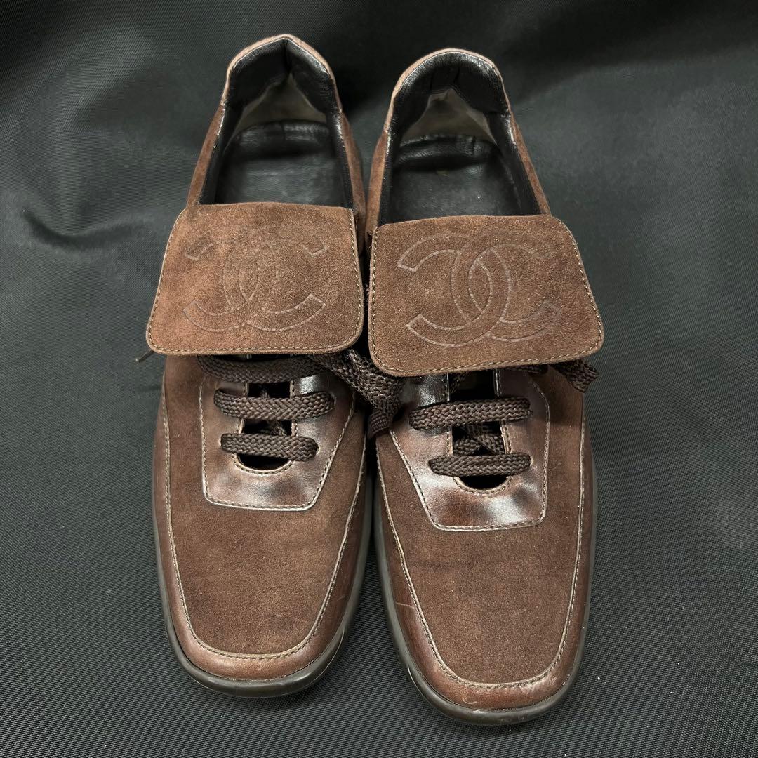 J3【used】CHANEL スニーカー　スエード　ココマーク　ブラウン 23