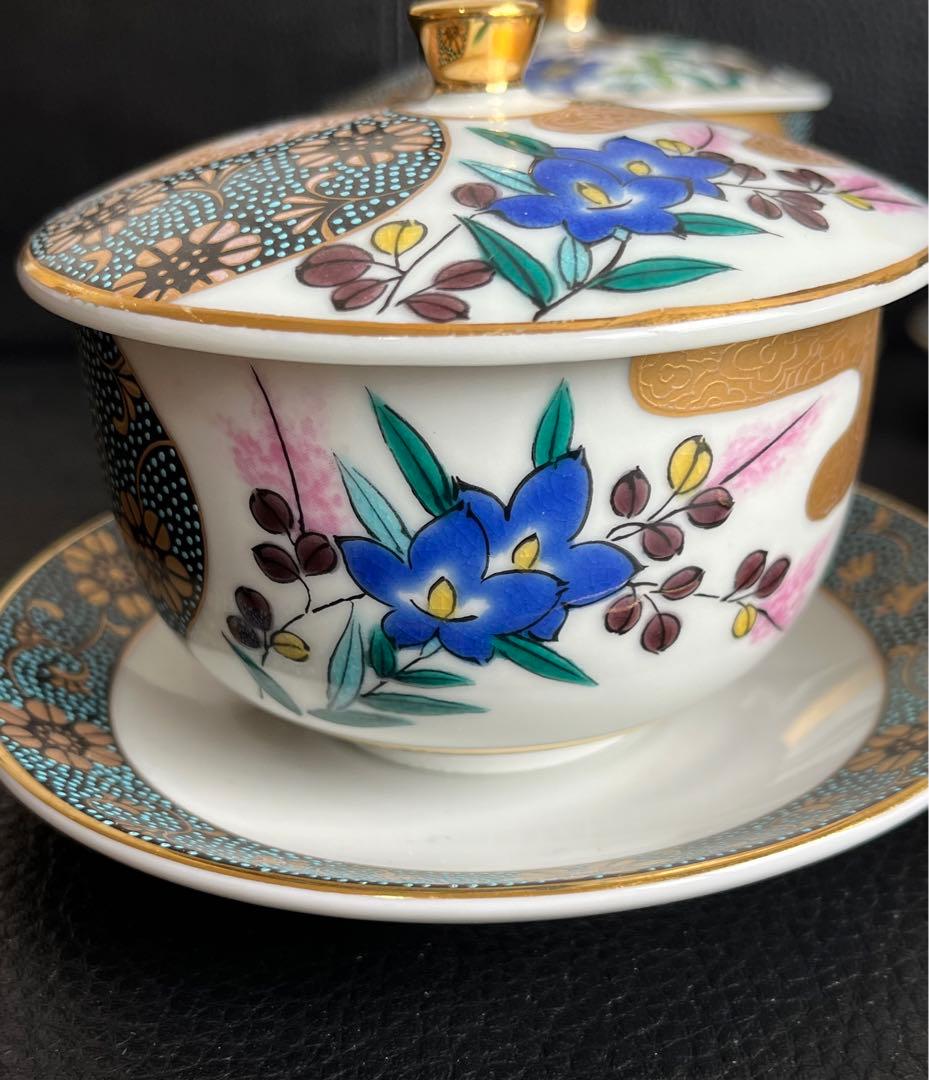 モモ九谷焼 高級 昇竜 蓋付き湯呑み茶碗 6客