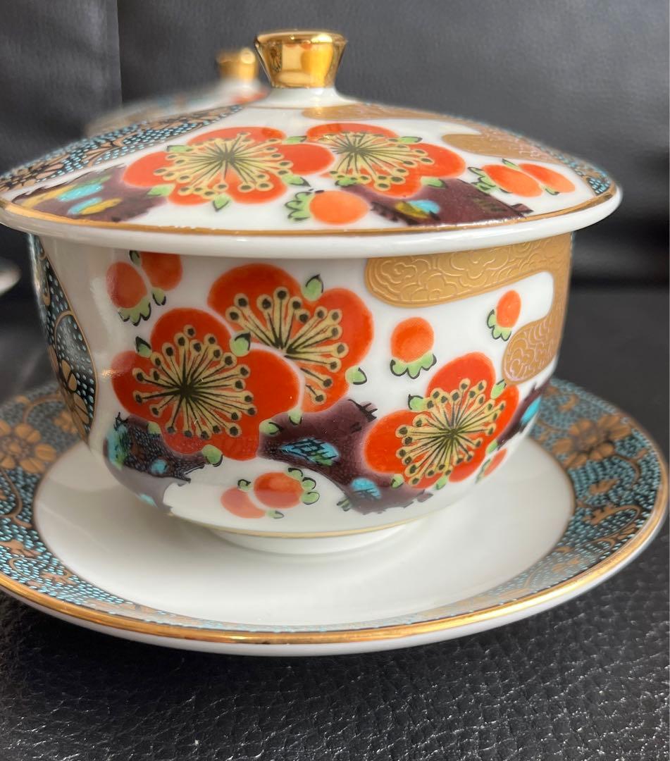 モモ九谷焼 高級 昇竜 蓋付き湯呑み茶碗 6客