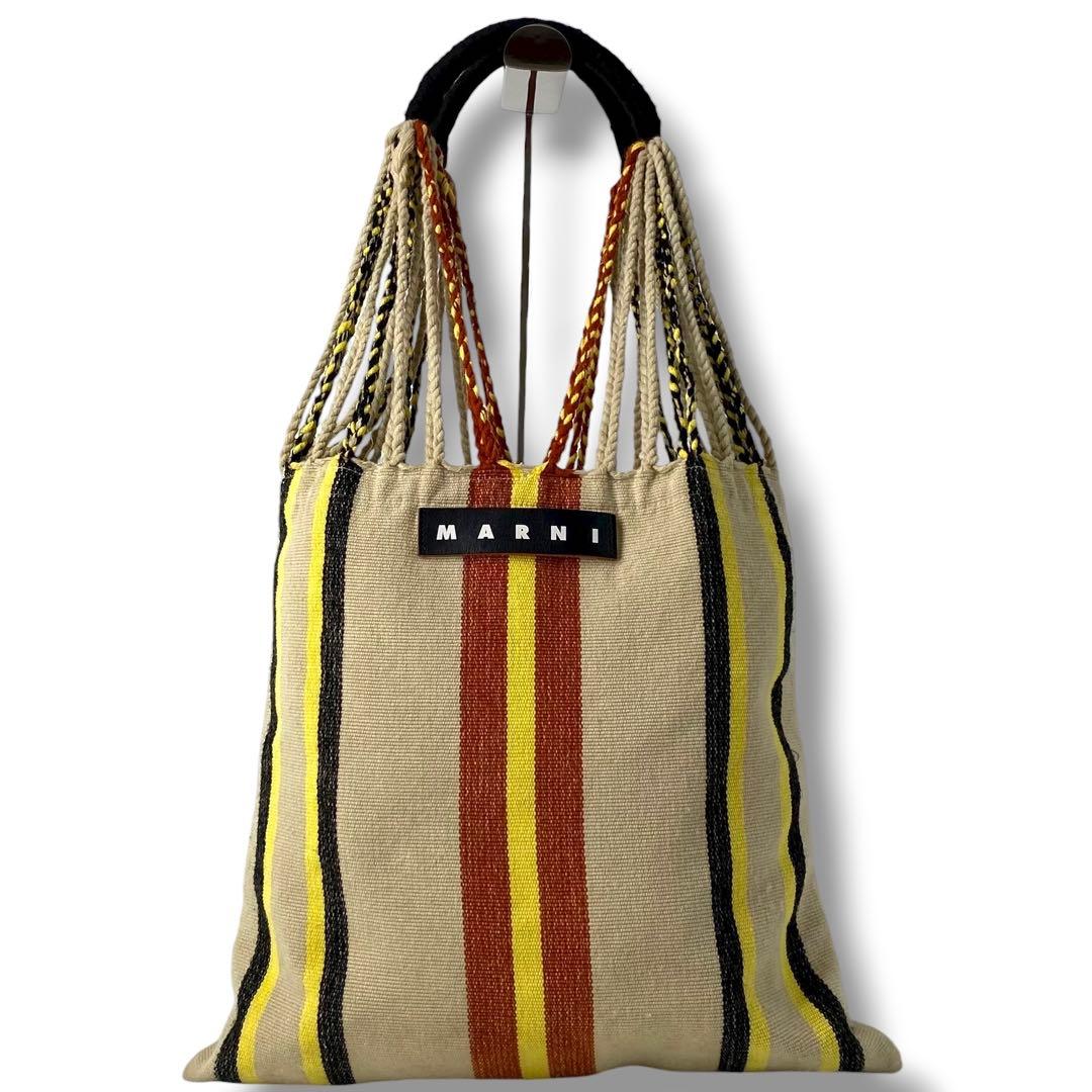 美品 MARNI ハンモックバッグ ストライプ トートバッグ ハンドバッグ