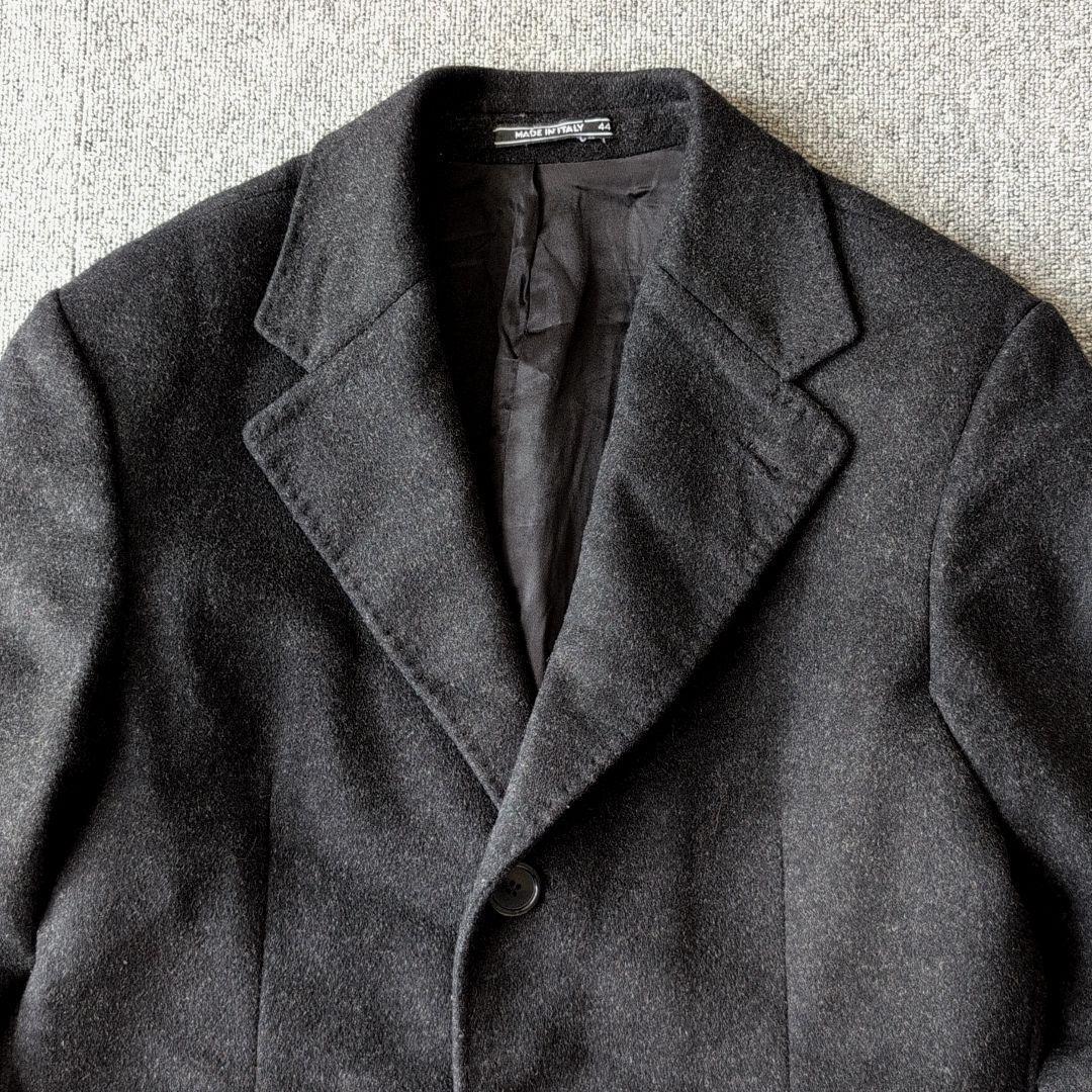 イタリア製 チェスターコート ウール カシミヤ ミドル丈 ブラック 古着