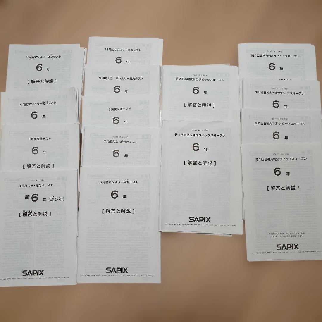 SAPIX 小6 組分け マンスリーテスト 合格力判定 2024年 1年分