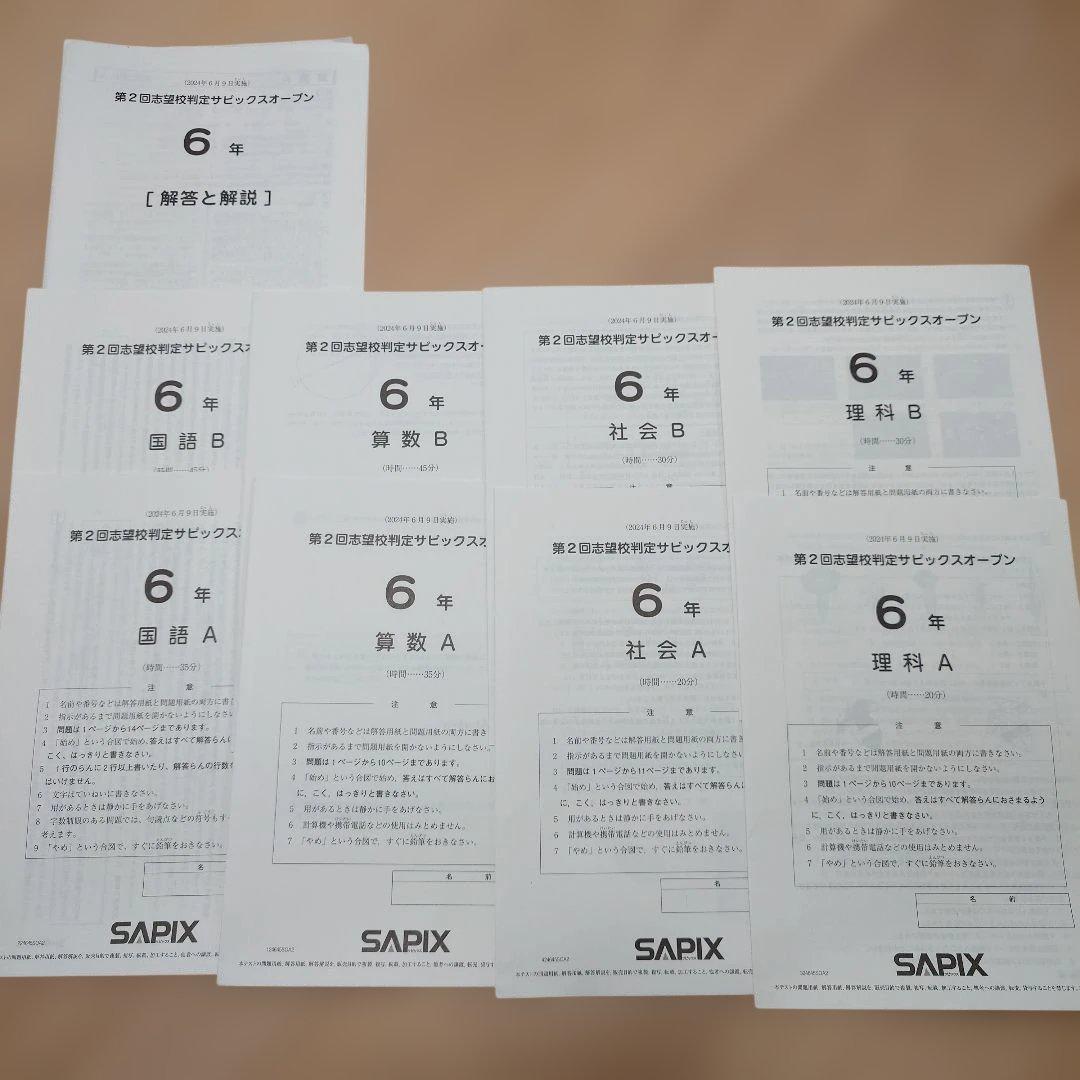 SAPIX 小6 組分け マンスリーテスト 合格力判定 2024年 1年分