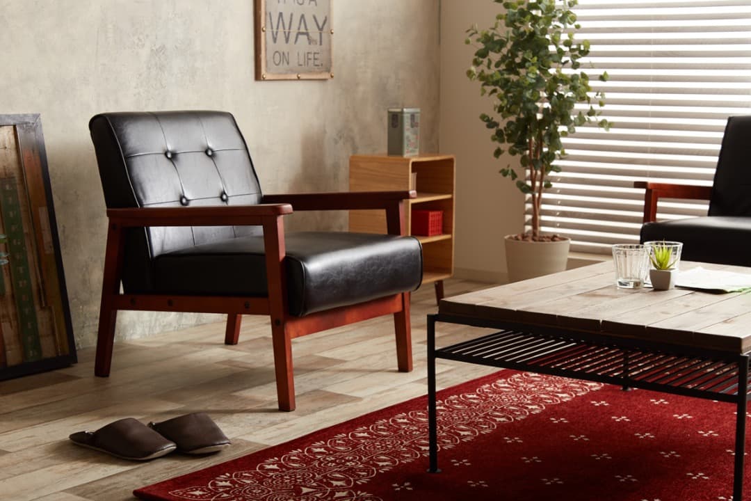 【送料無料】NEW RETRO 1人掛けソファ 天然木 PUレザー 椅子