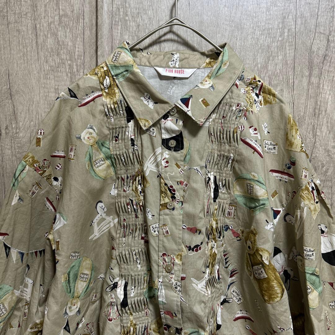 PINK HOUSE プリント柄 半袖シャツ　動物プリント　ベージュ