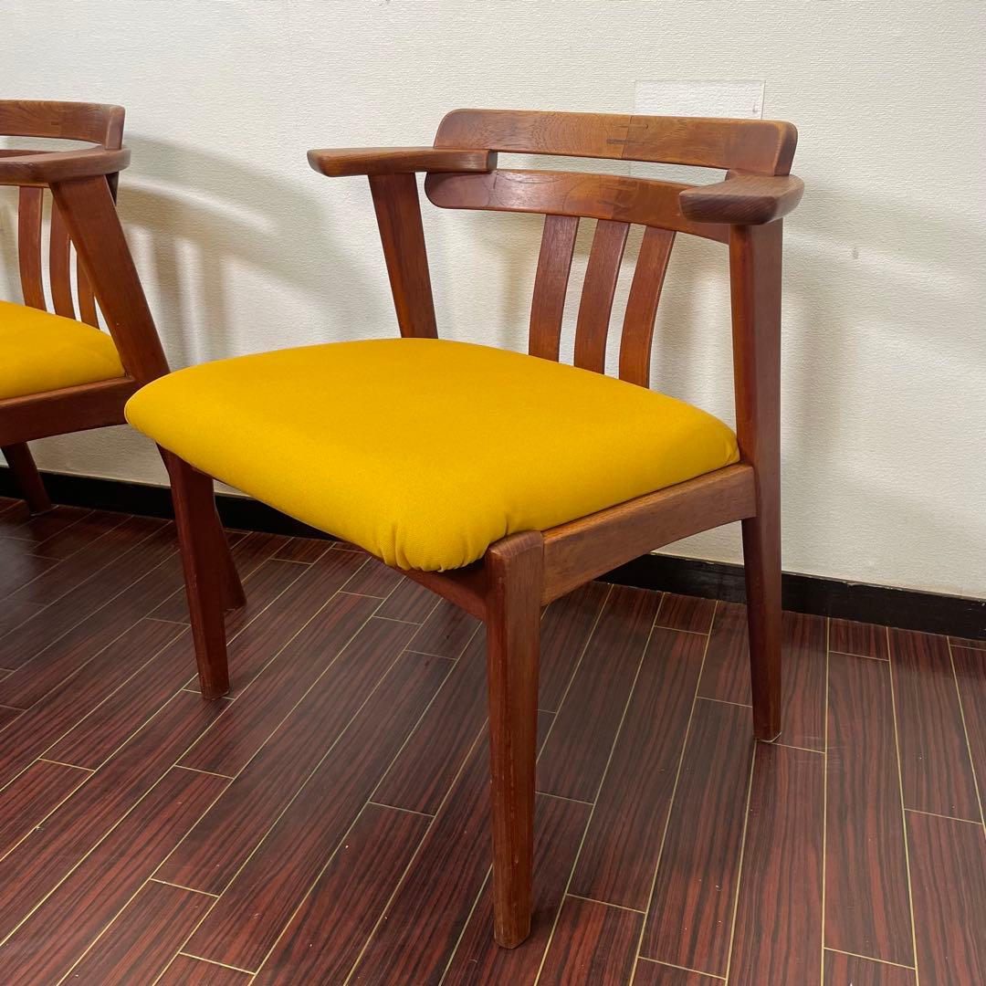 座面新品張替え済み ビンテージ アームチェア 2脚セット チーク材