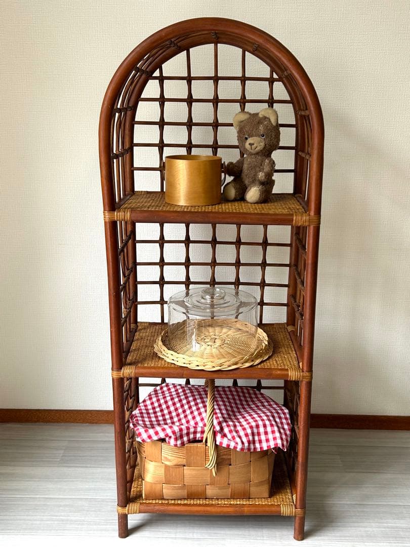 レトロ アーチ型　3段ラタンラック オープンシェルフ 本棚　飾り棚 ディスプレイ